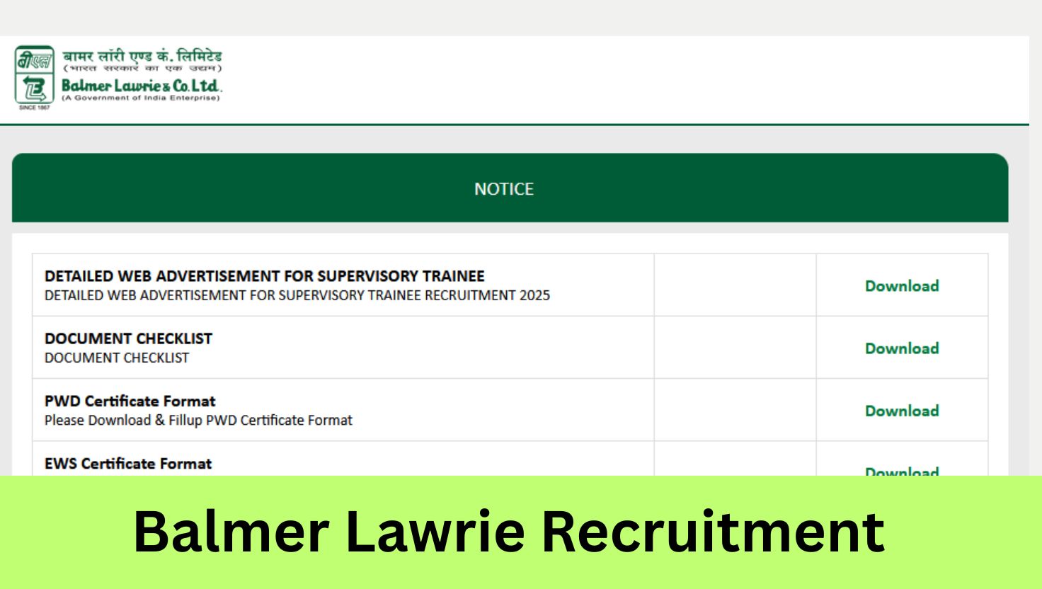Balmer Lawrie Recruitment