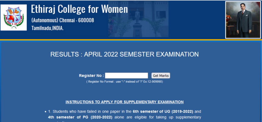 Ethiraj College Degree / PG Results 