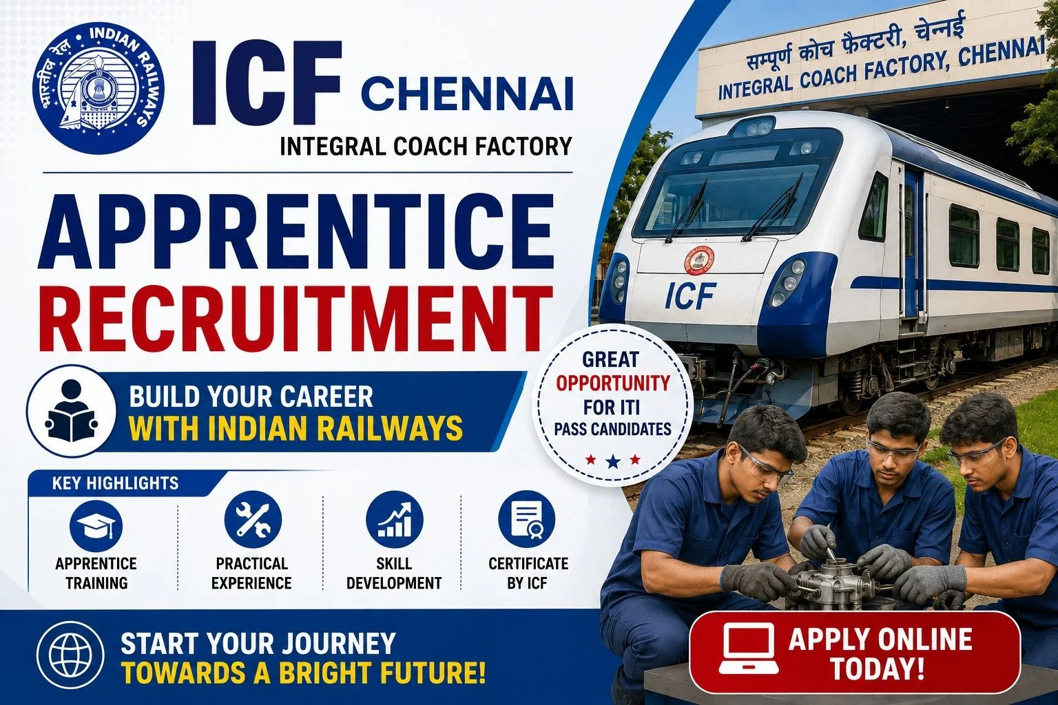 ICF Chennai Apprentice 2026-27 Notification for 1010 Vacancy, Apply Now 1 ICF Chennai Apprentice