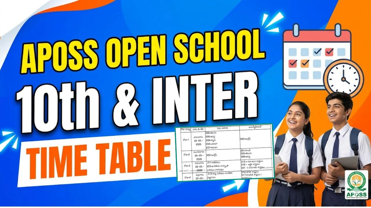 APOSS Open School 10th & Inter Supply Time Table 2026 May 1 APOSS Open School 10th & Inter Time Table