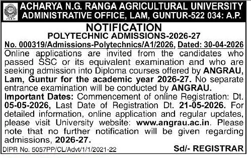 ANGRAU Agriculture Polytechnic Admission 2026-27 2 ap agri polycet