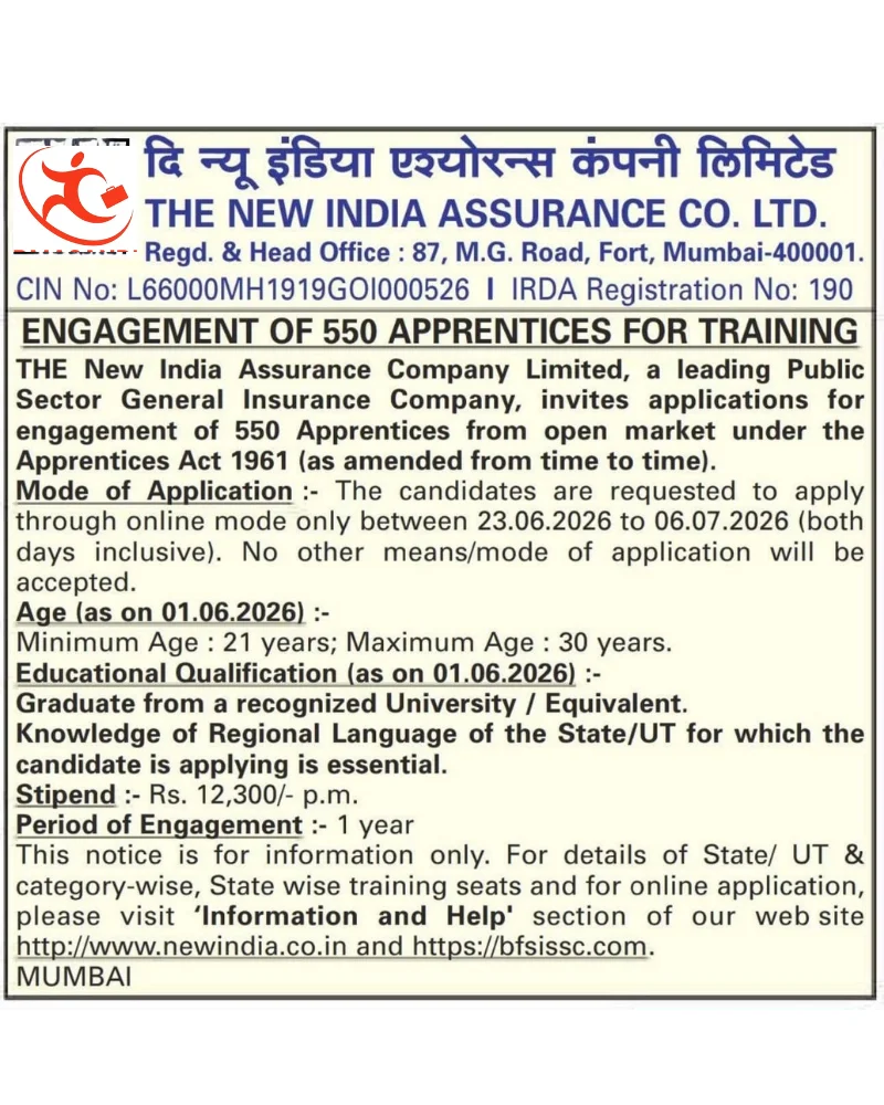 NIACL Apprentice Recruitment 2026 Online Form (500 Vacancy) 2 NIACL Apprentice Recruitment