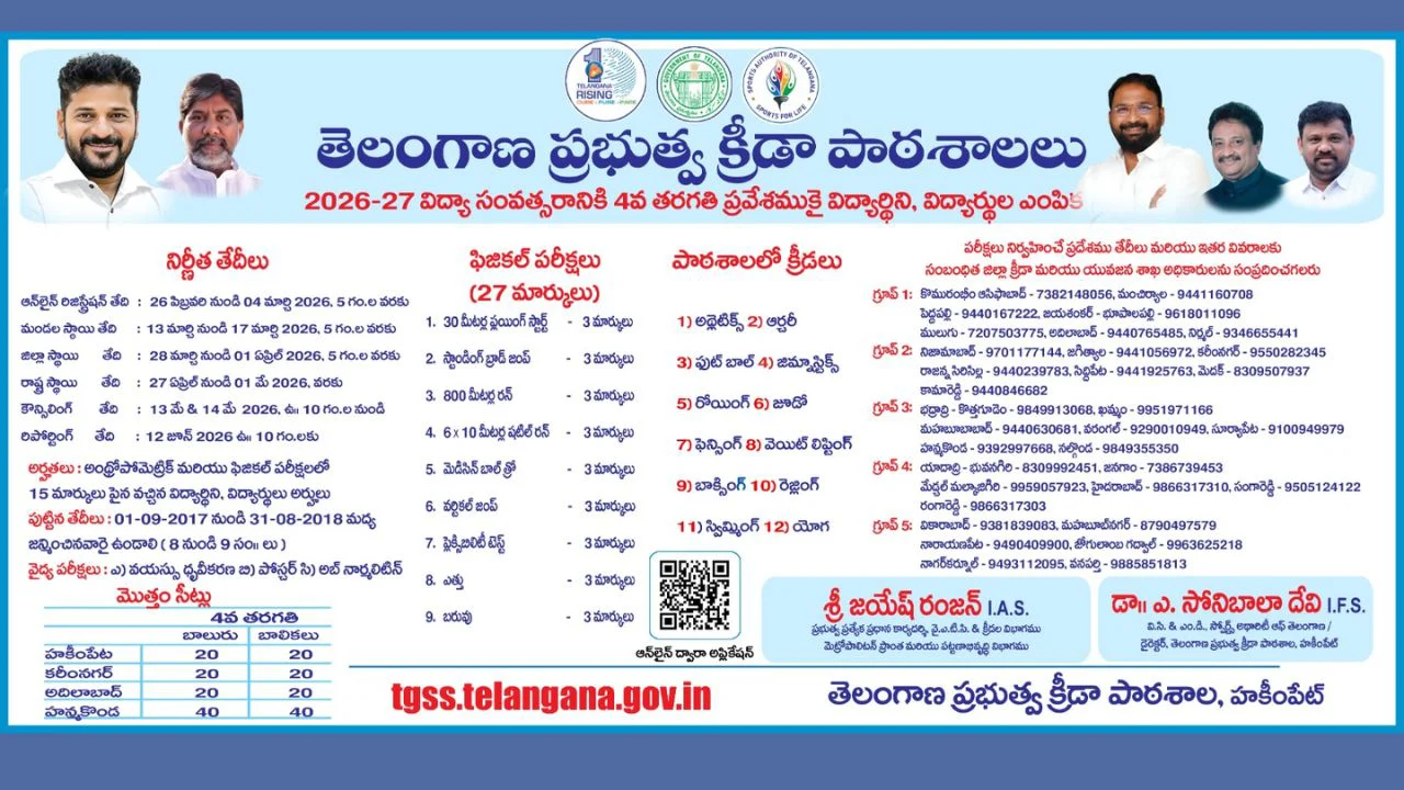 Telangana Sports School 4th Class Admission 2026-27 Apply Online 2 Telangana Sports Schools Admissions
