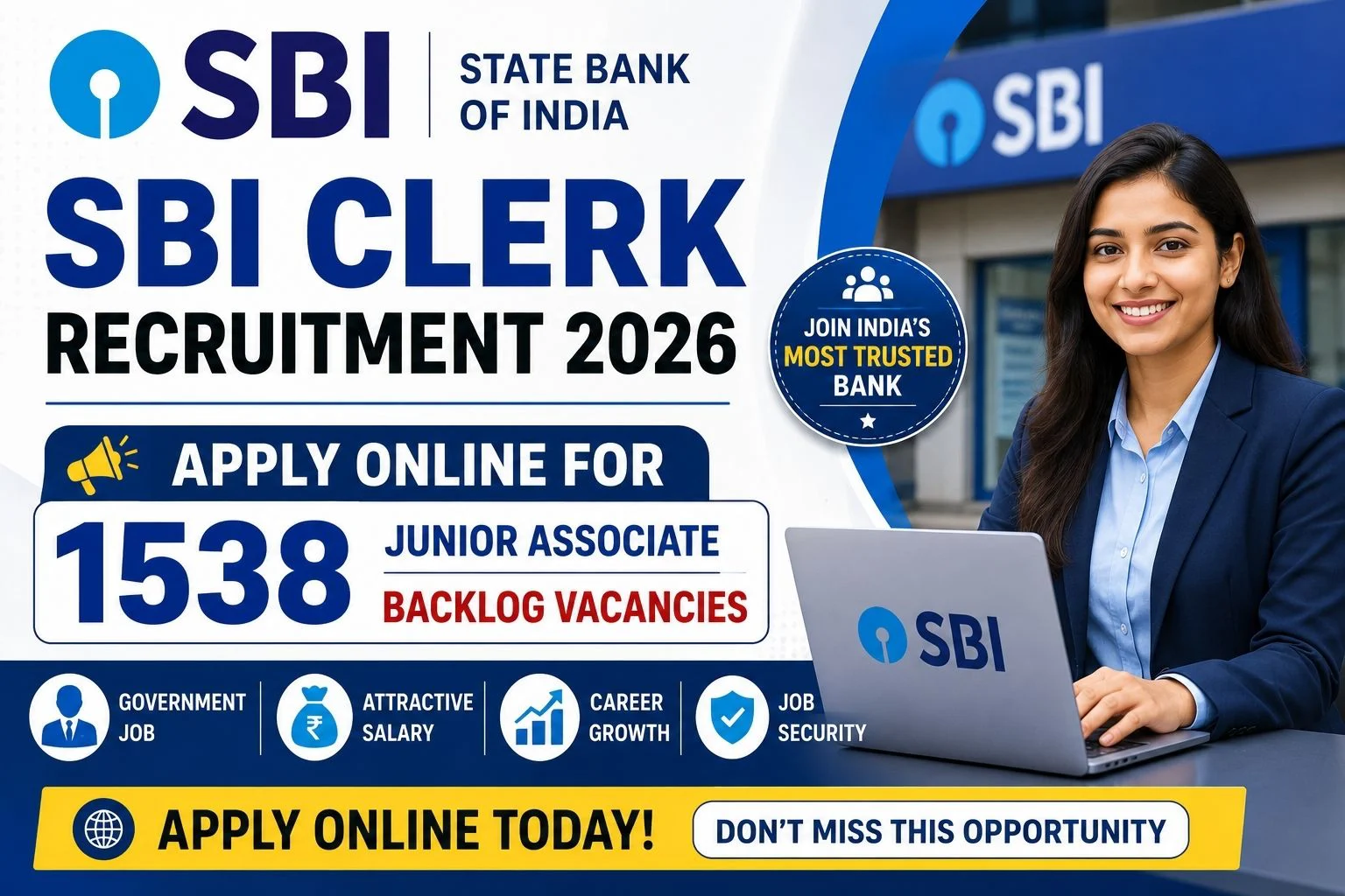 SBI Clerk Recruitment 2026 Apply Online for 1538 Junior Associate Backlog Vacancies 1 SBI Clerk Recruitment 2026