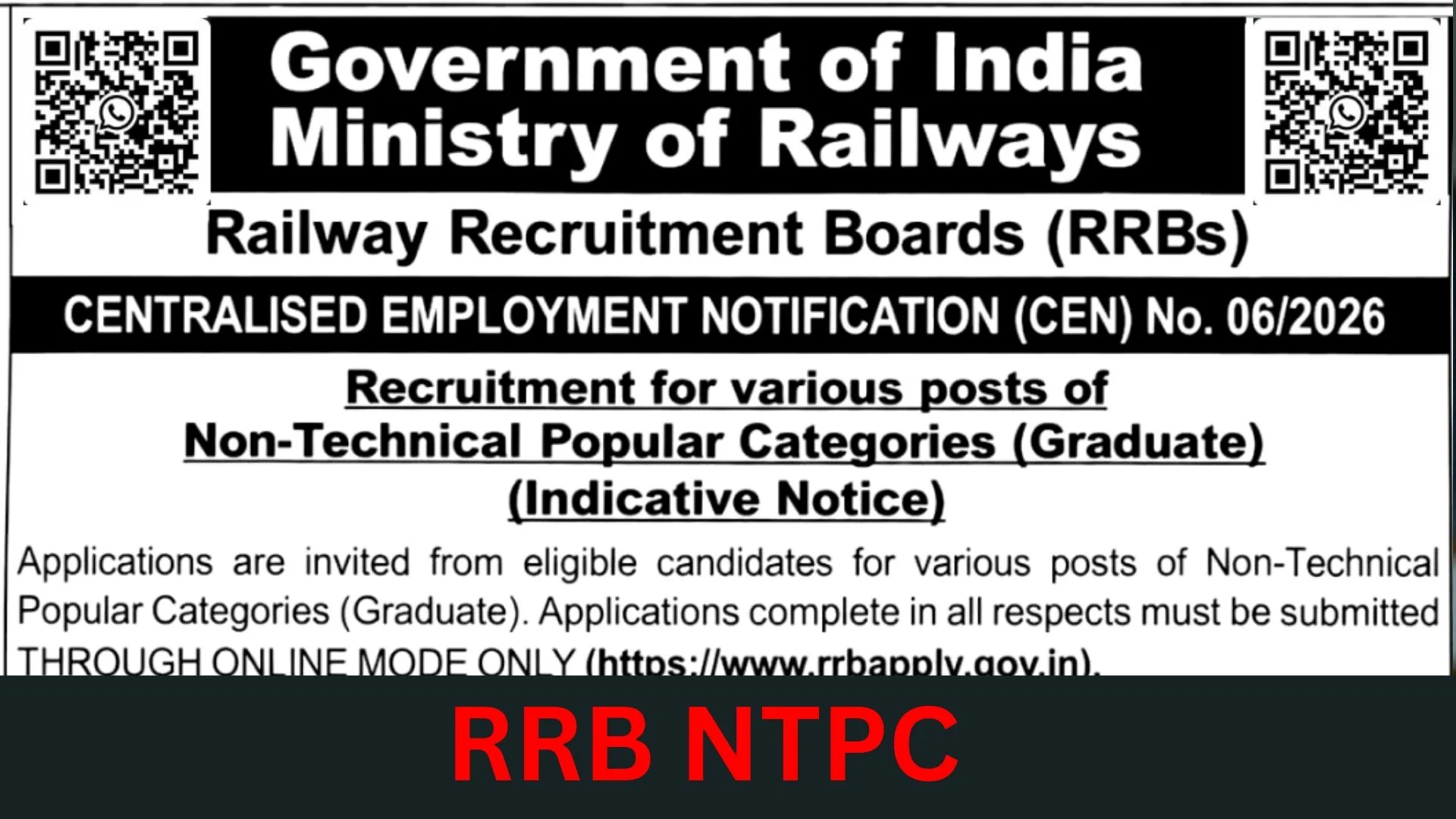 RRB NTPC Graduate Recruitment 06/2026 Notification Out For 3477 Vacancies 1 RRB NTPC