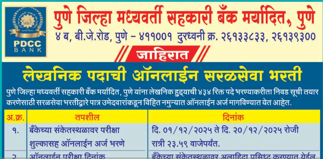 Pune DCCB Clerk Recruitment