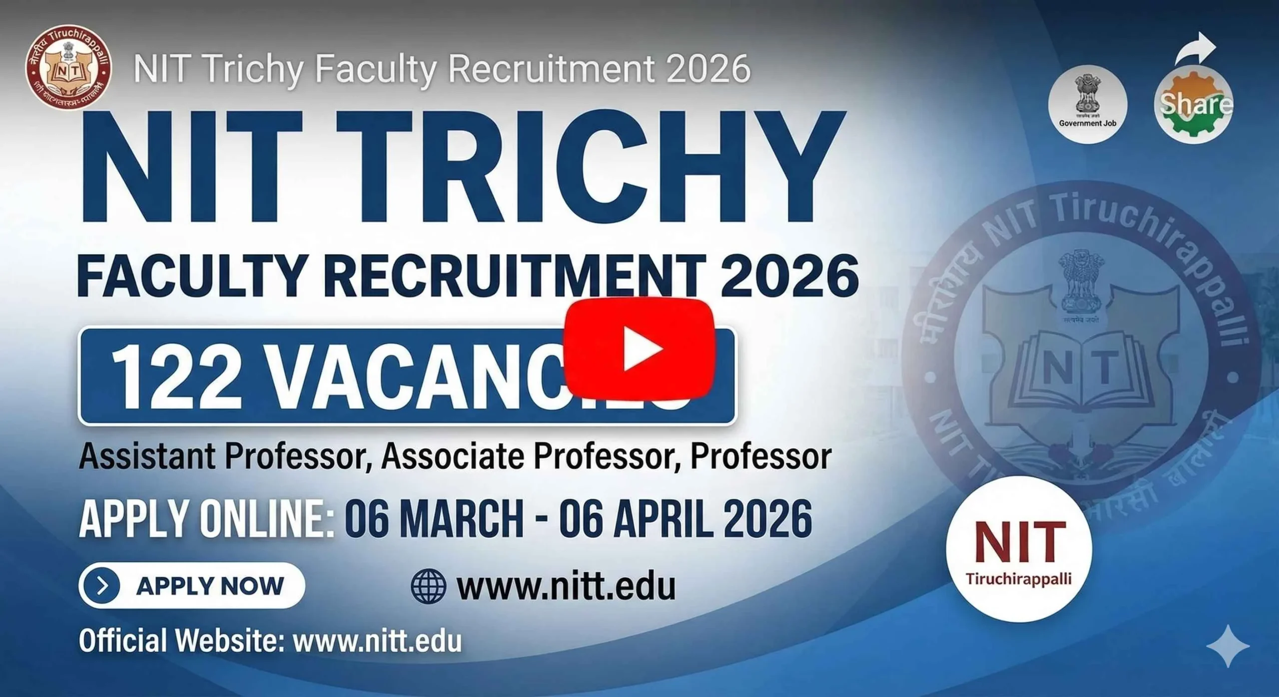 NIT Trichy Faculty Recruitment 2026 for 122 Posts, Eligibility & Application Process 1 NIT Trichy Faculty Recruitment