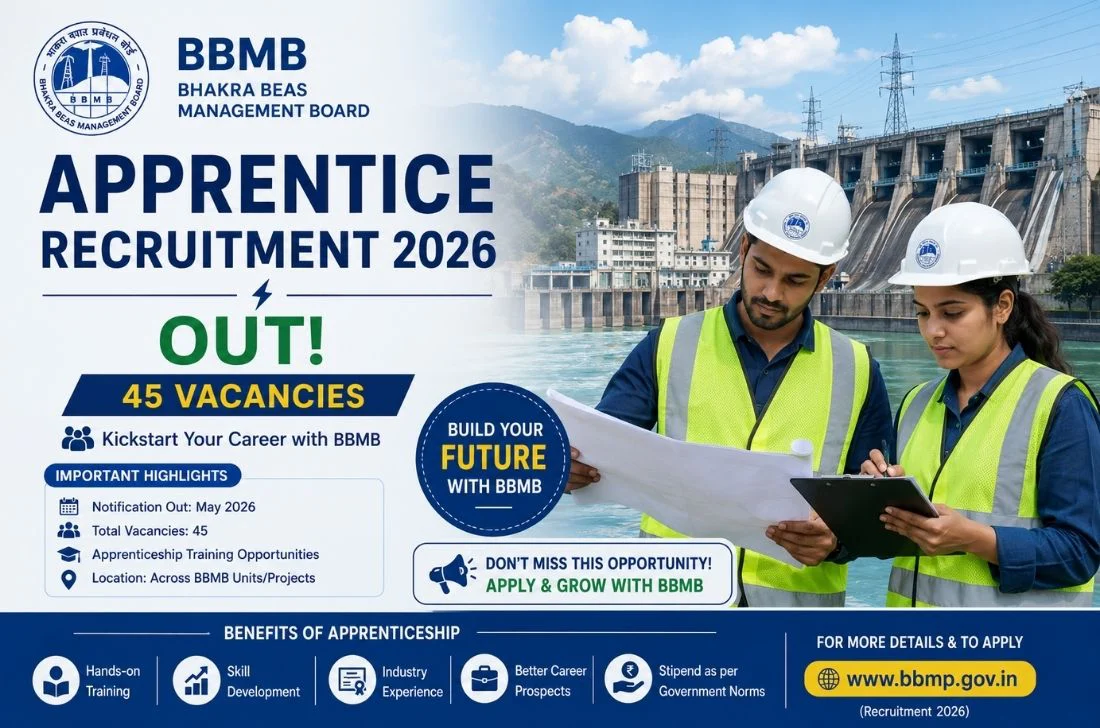BBMB Apprentice Recruitment 2026 Out; 45 Vacancies 1 BBMB Apprentice Recruitment