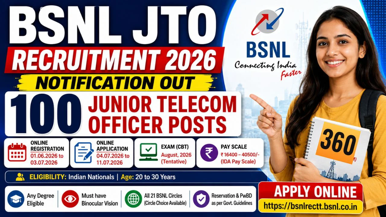 BSNL JTO Recruitment 2026 Notification Out for 100 Junior Telecom Officer Posts 1 BSNL JTO Recruitment
