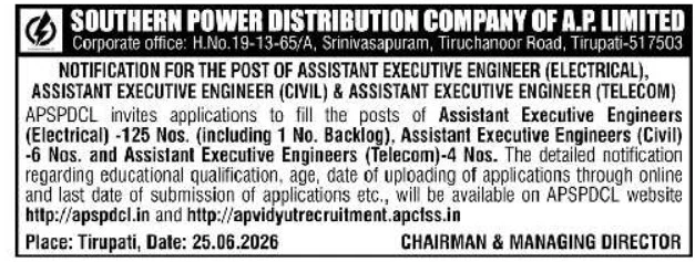 AP Vidyut AEE Recruitment 2026 Out for 629 Assistant Executive Engineer Posts 6 ap spdcl paper notification