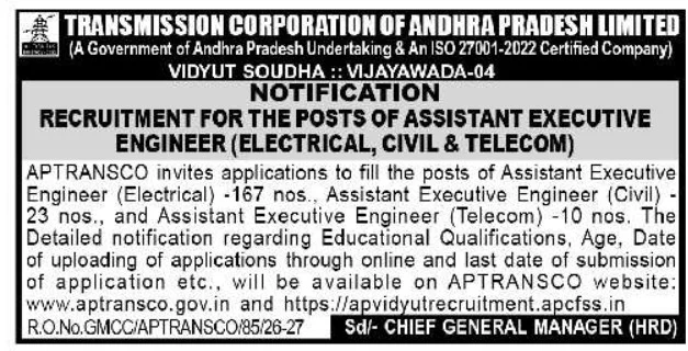 AP Vidyut AEE Recruitment 2026 Out for 629 Assistant Executive Engineer Posts 5 ap transco paper notification