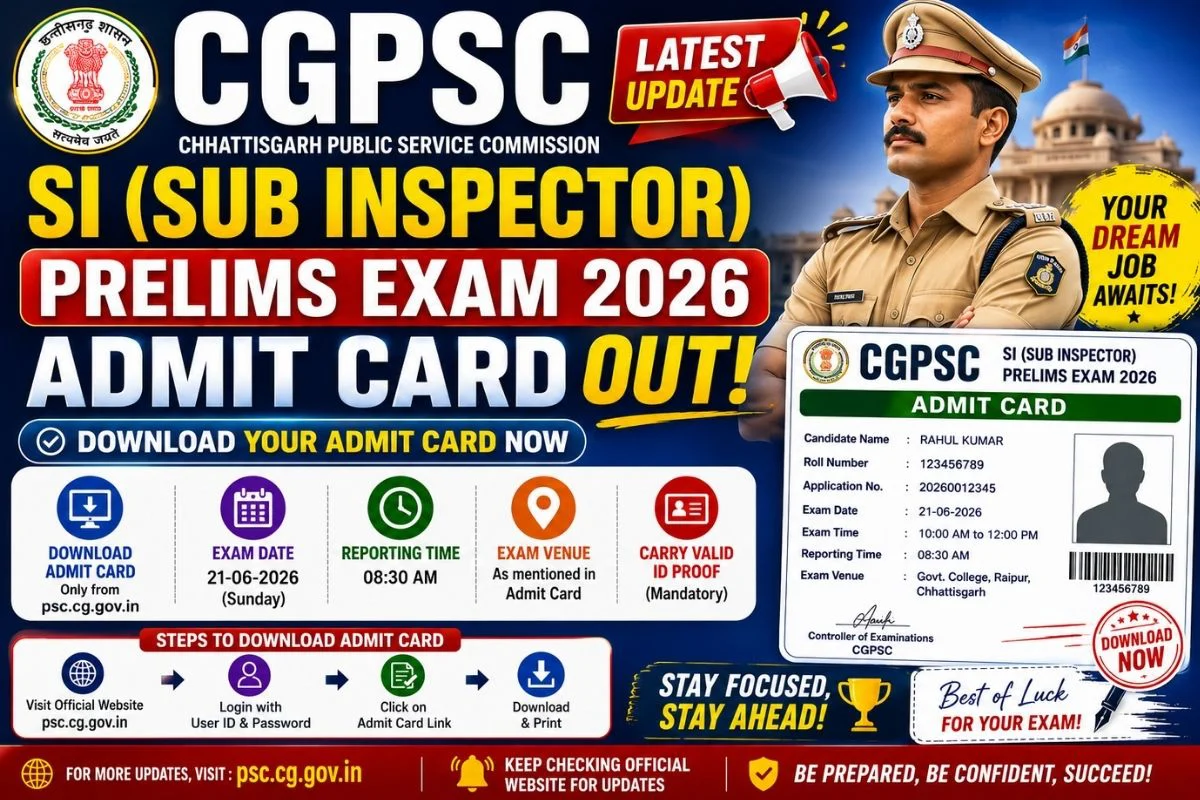 CGPSC SI Prelims Admit card 2026 Out; Download at psc.cg.gov.in 1 CGPSC SI Prelims Admit card