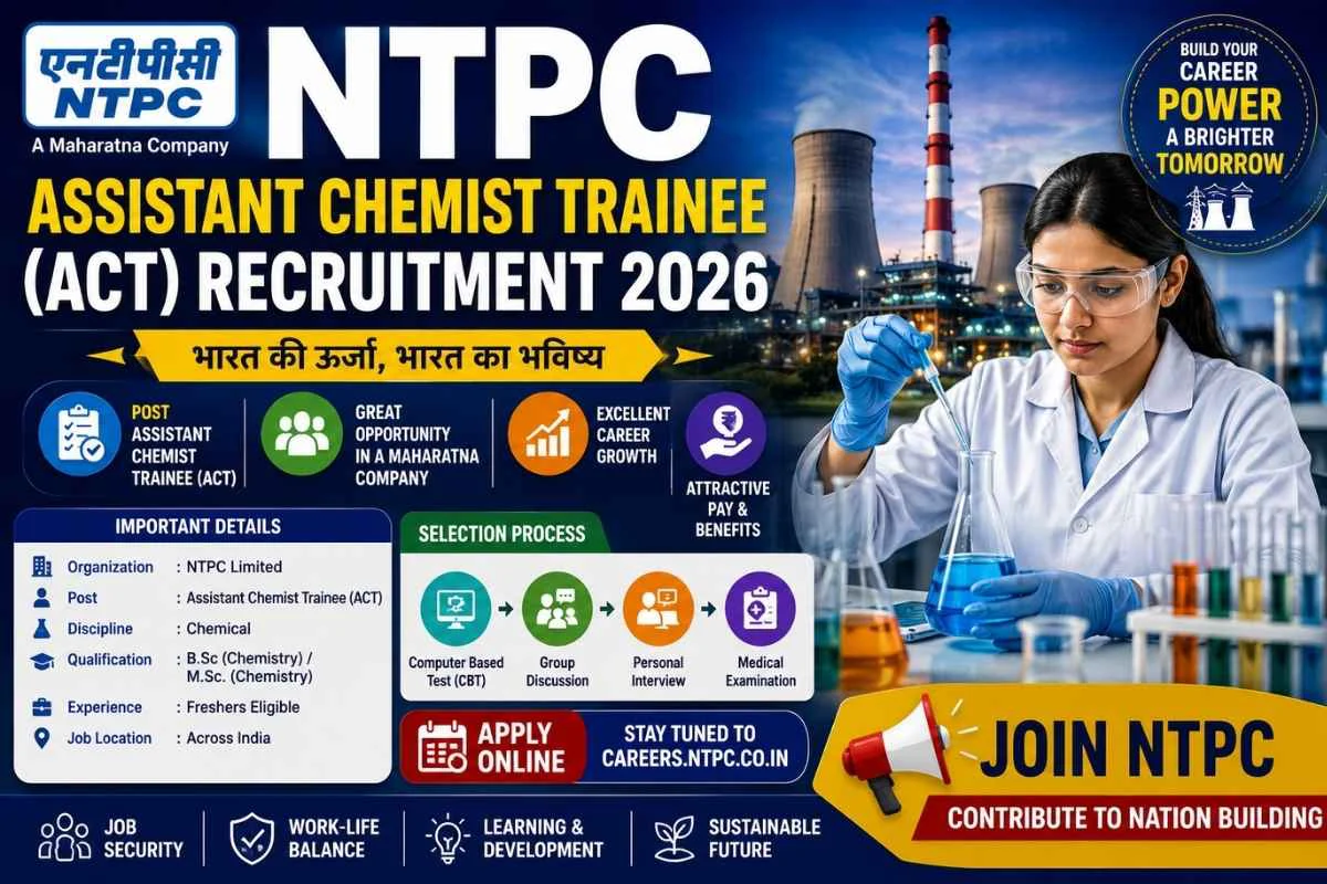 NTPC Recruitment 2026 Apply 40 Assistant Chemist Trainee (ACT) Vacancies 1 NTPC Assistant Chemist Trainee (ACT) Recruitment