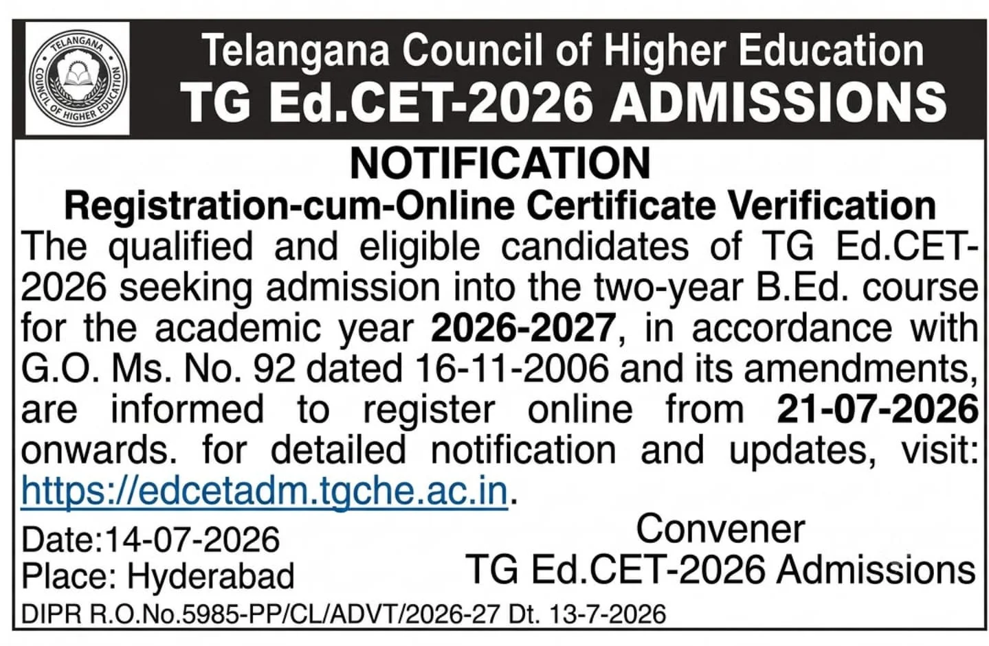 TG EdCET Counselling 2026 Online Registration, B.Ed Admission Dates 2 TG Edcet Counselling 2026