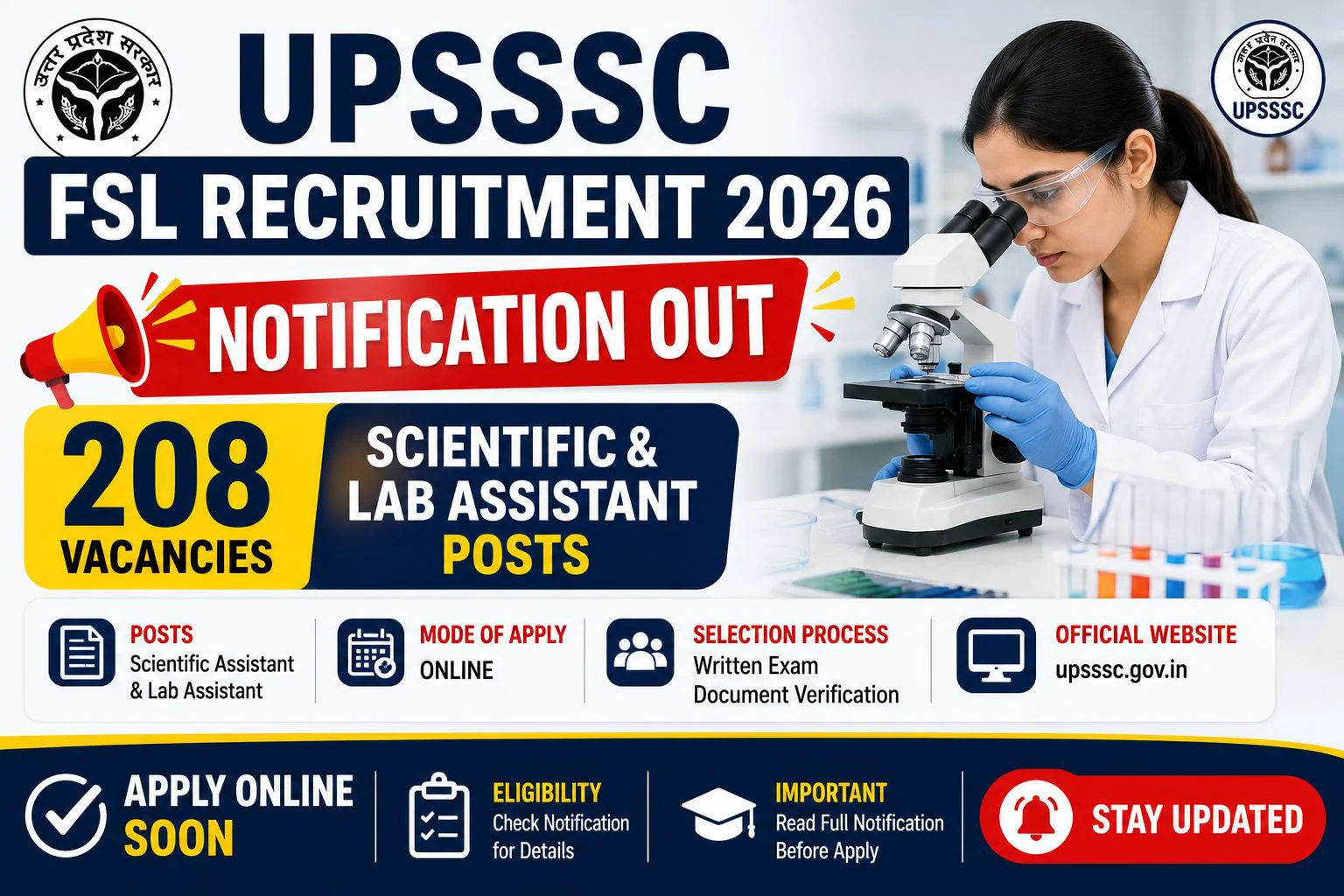 UPSSSC FSL Recruitment 2026 Notification Out for 208 Scientific & Lab Assistant Posts 1 UPSSSC FSL Recruitment