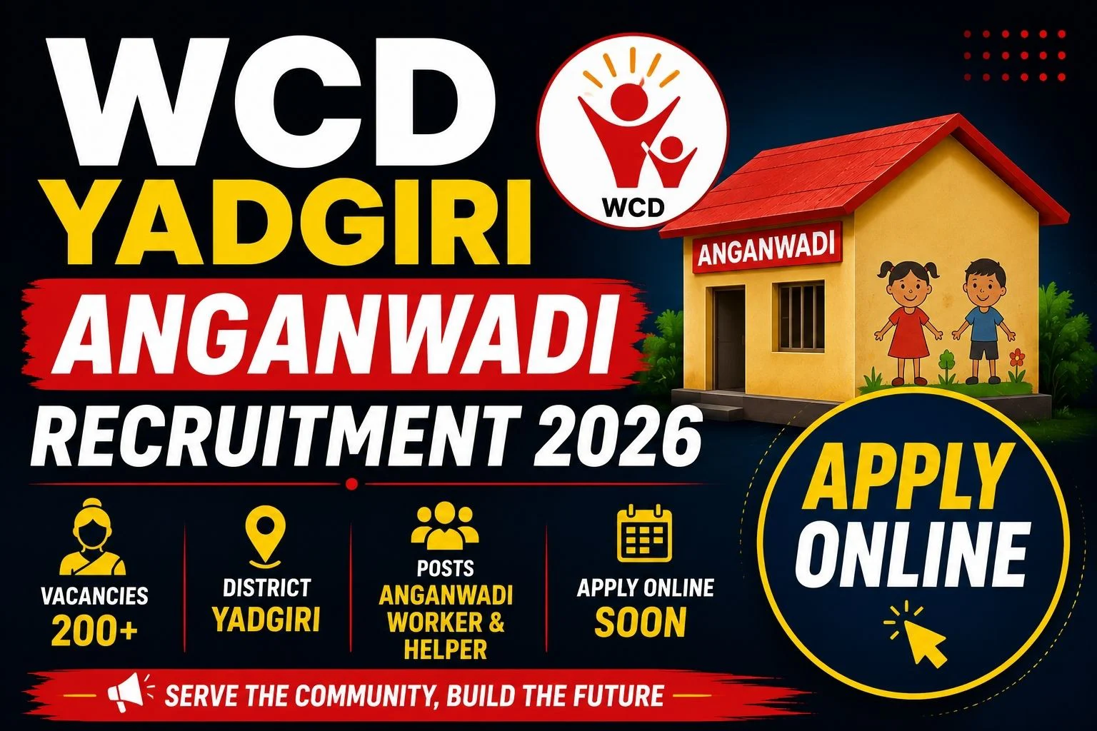 WCD Yadgiri Anganwadi Recruitment 2026 Apply 232 Anganwadi Worker & Helper Posts 1 WCD Yadgiri Anganwadi Recruitment