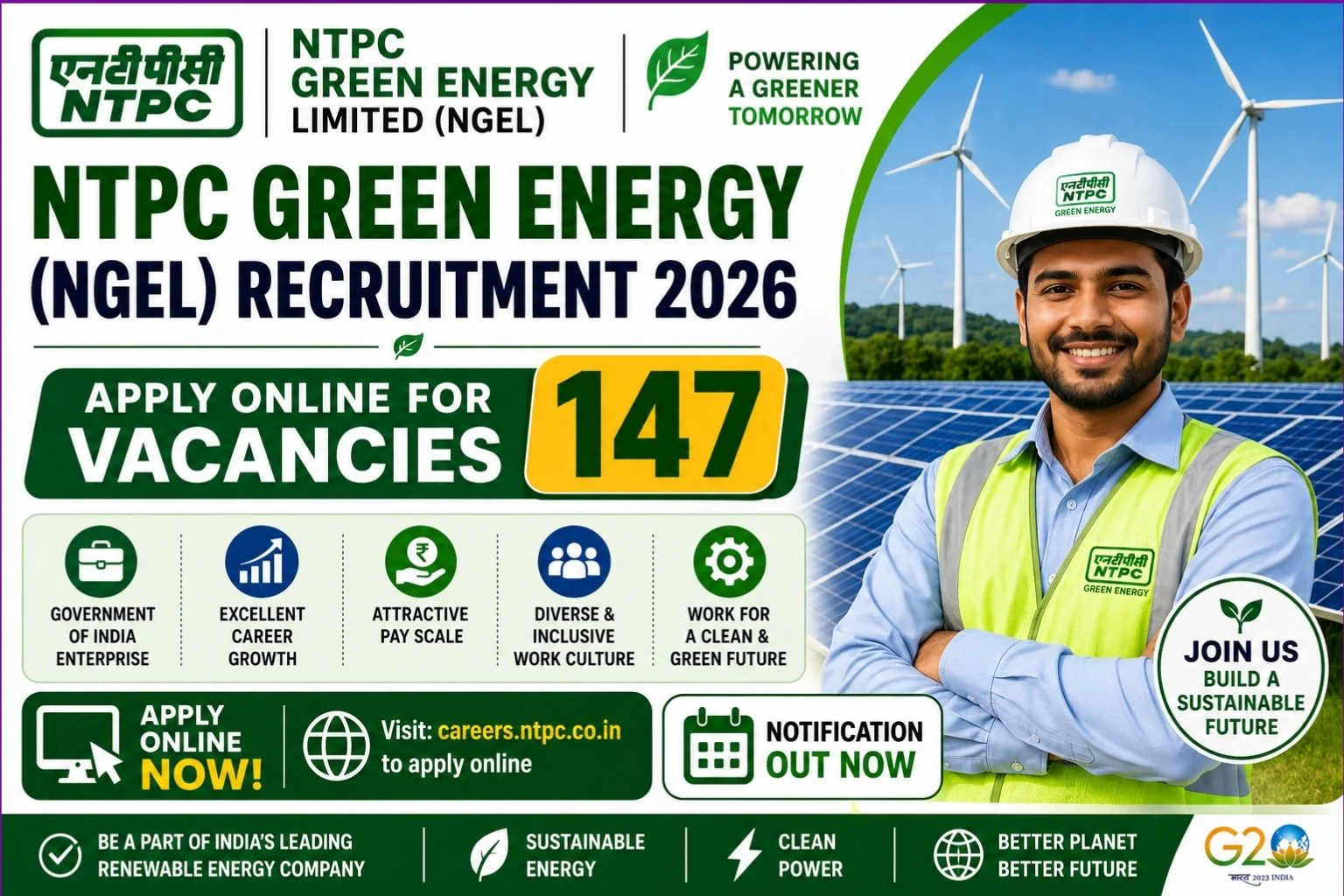 NTPC Green Energy (NGEL) Recruitment 2026: Apply Online for 147 Vacancies 1 NTPC Green Energy (NGEL) Recruitment 2026 Apply Online for 147 Vacancies
