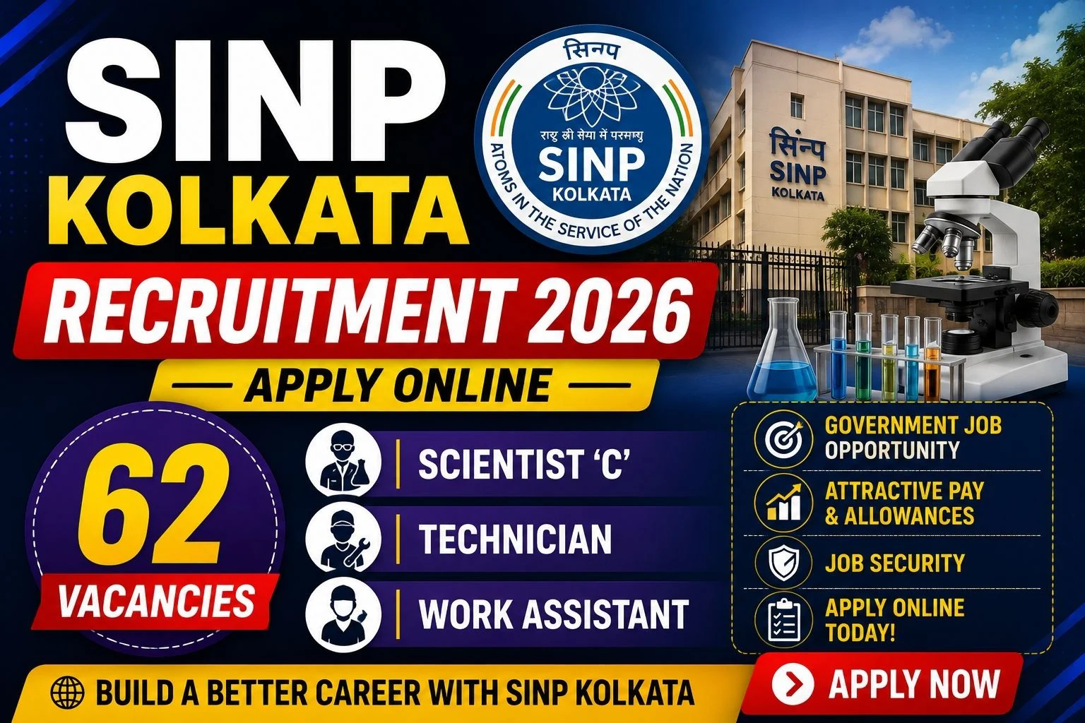SINP Kolkata Recruitment 2026 Apply Online 62 Scientist 'C', Technician, Work Assistant Vacancies 1 SINP Kolkata Recruitment