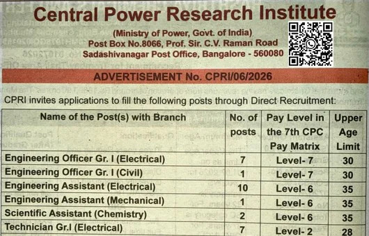 CPRI Recruitment 2026 Notification Out 110 Assistant, MTS, Technical Attendant Posts 1 CPRI Recruitment