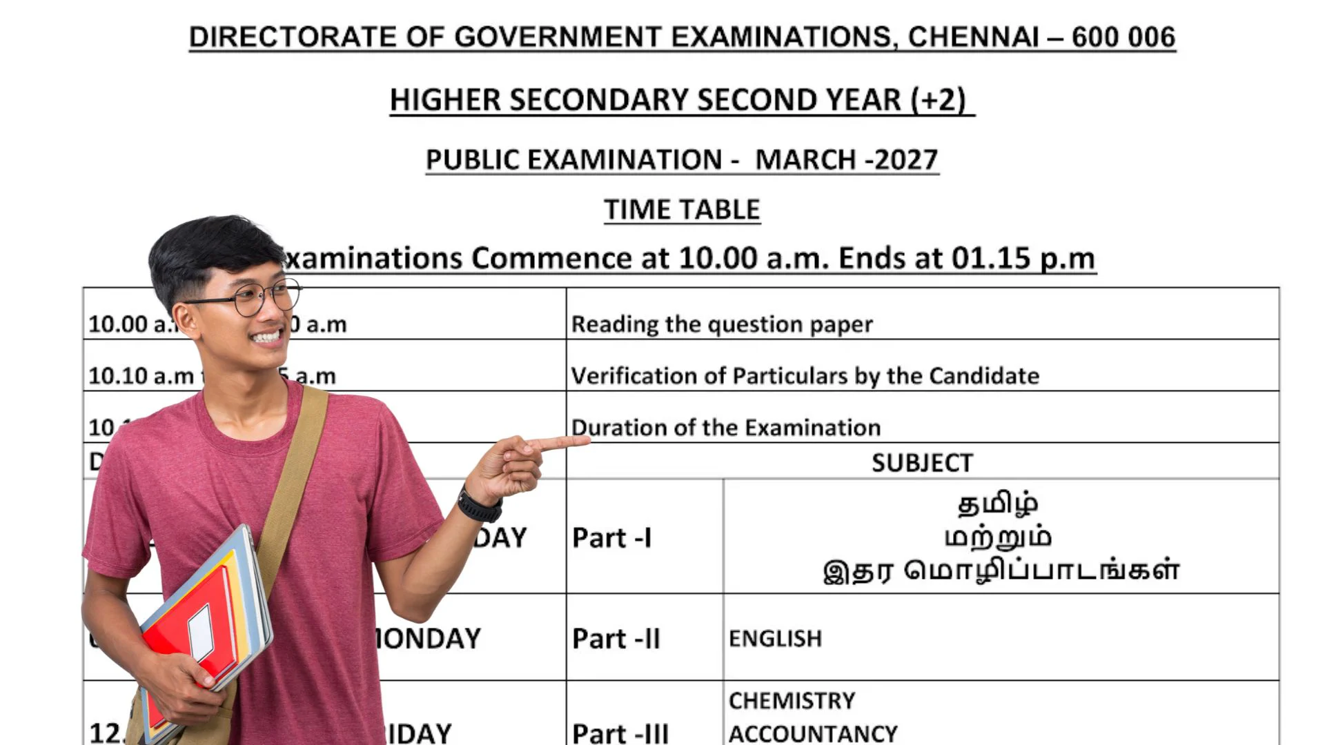 Tamil Nadu 12th (+2) Public Exam Timetable 2027 March-April 1 Tamil Nadu 12th (+2) Public Exam Timetable